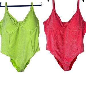 Bundle of 2 New Good American Sparkle Show Off Underwire One Piece Swimsuits